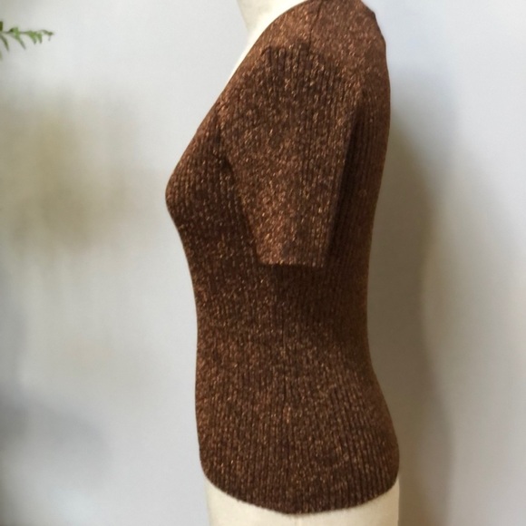 JOSEPH A Metallic Bronze Short Sleeve ribbed sweater Blouse
#w1027 - Picture 4 of 8